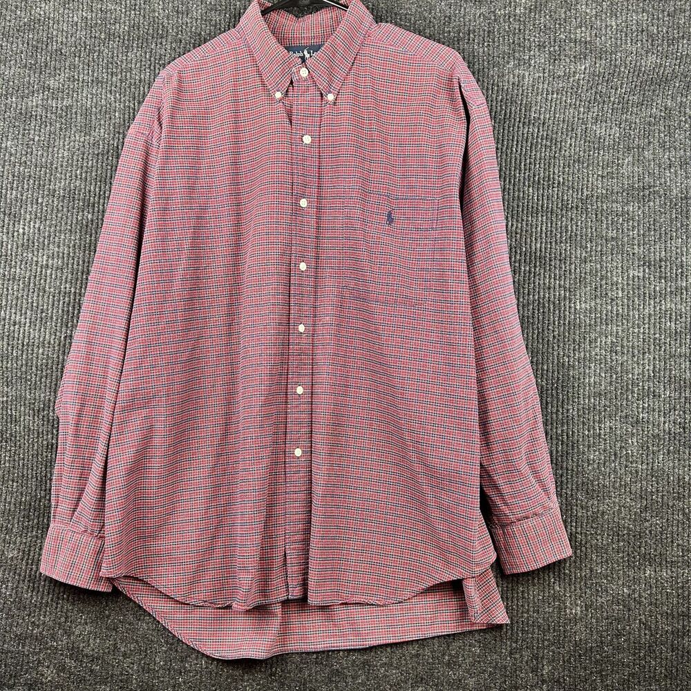 Ralph Lauren Men's XL Big Shirt Red Plaid Button Down Long Sleeve 100% Cotton